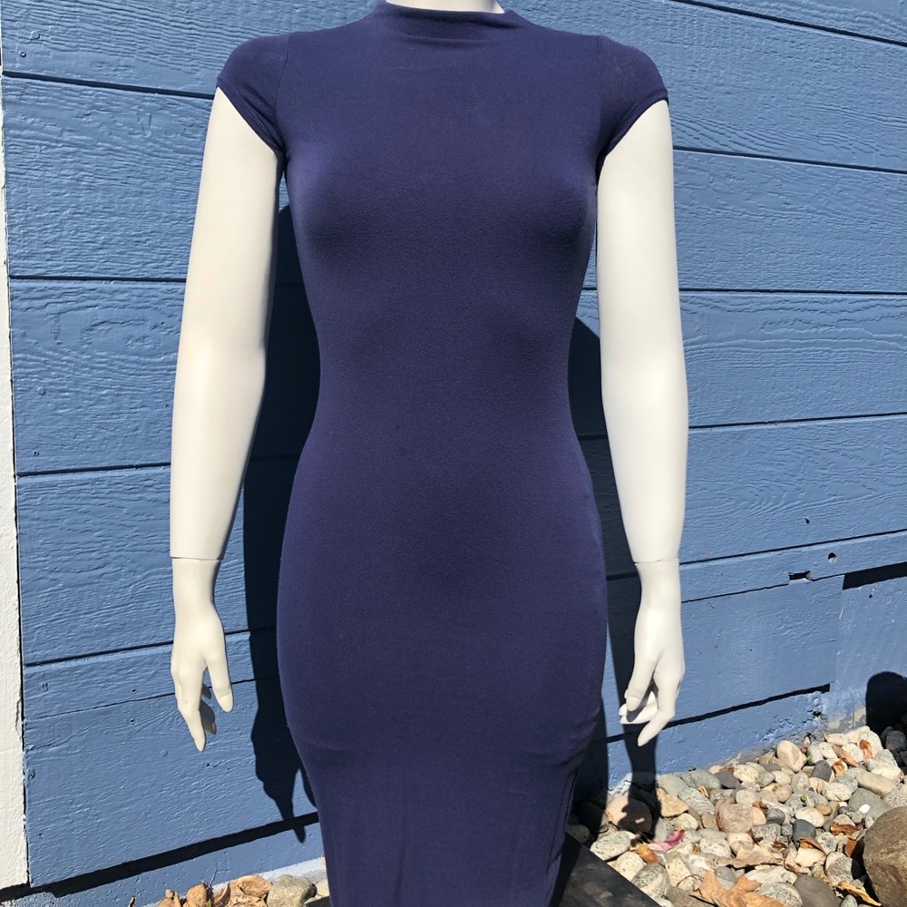 Navy blue bodycon dress with back eyelet